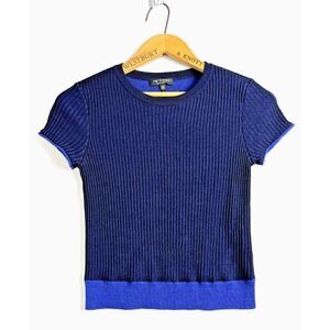 Rag & Bone Womens XS Short Sleeve Rib‎ Knit Top Navy Royal Blue Stretch